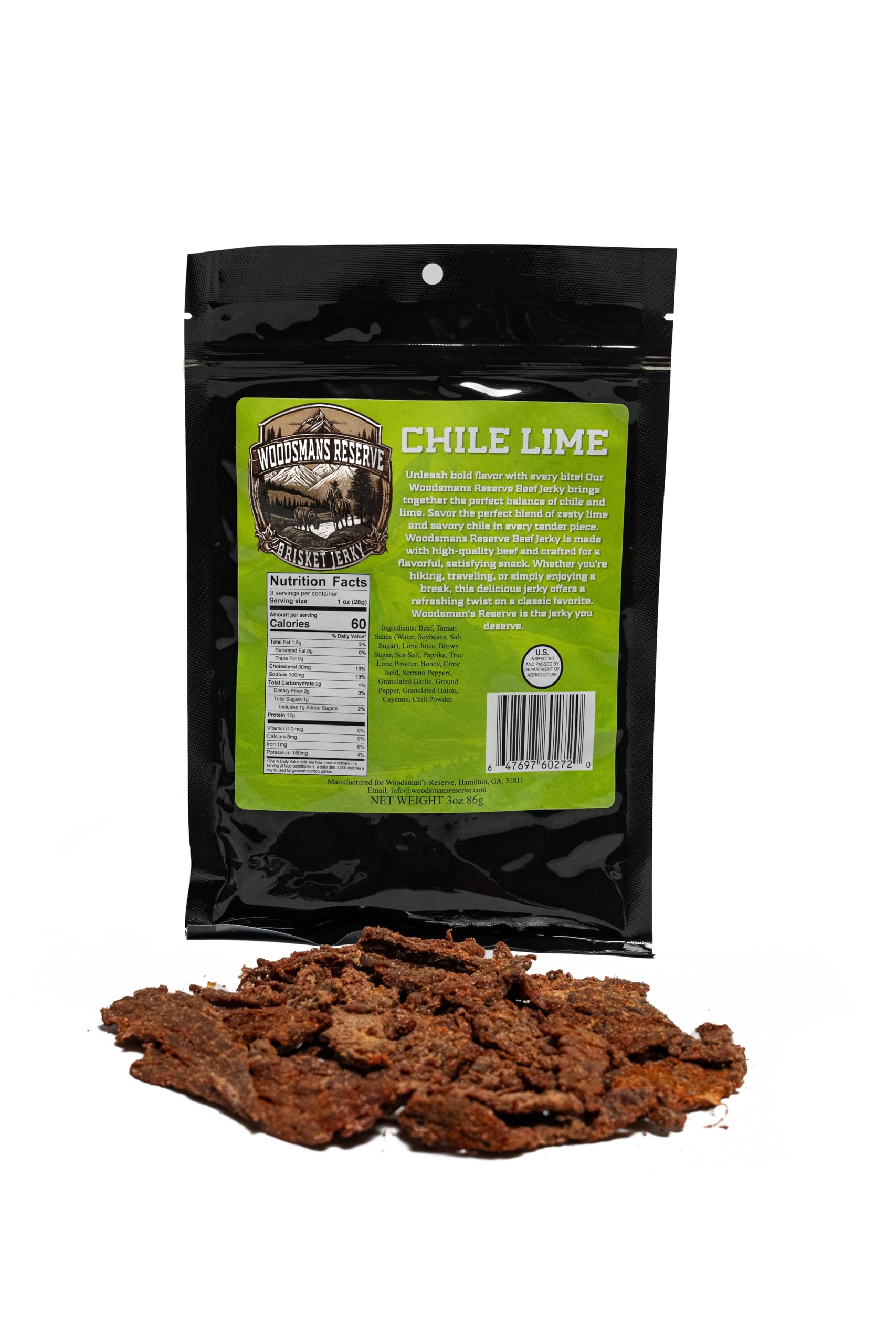 Woodsman's Reserve Chile lime brisket beef jerky.