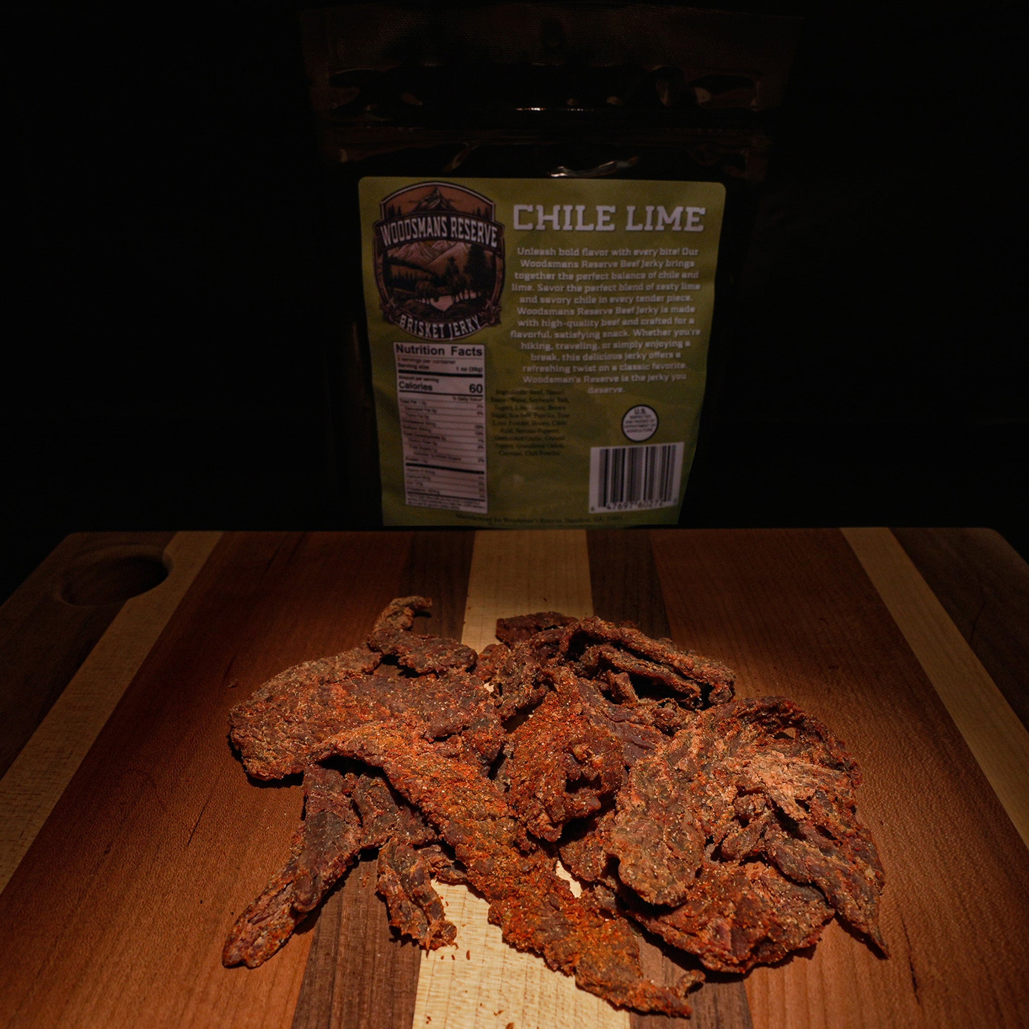 Woodsman's Reserve Chile lime brisket beef jerky.