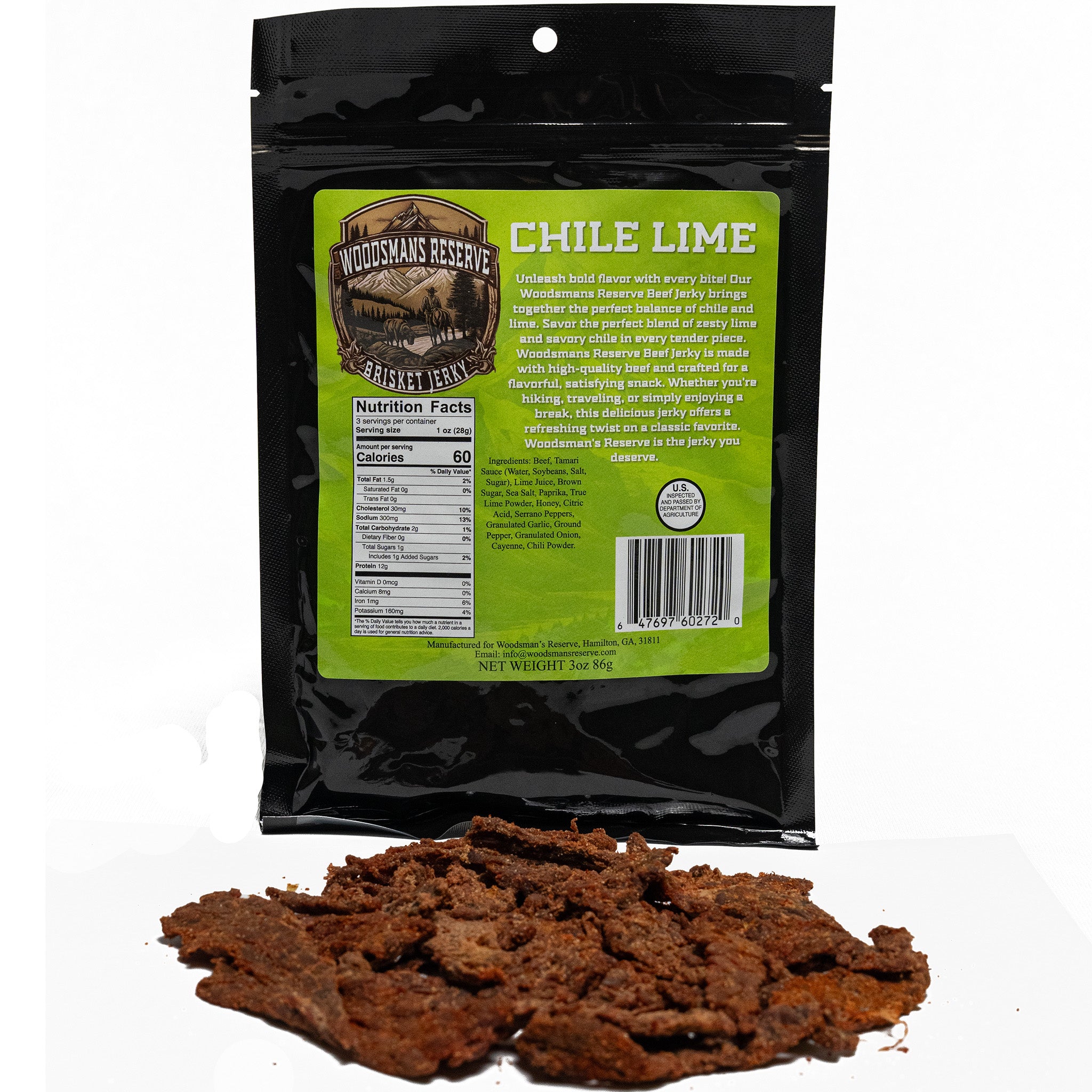 Woodsman's Reserve Chile lime brisket beef jerky.