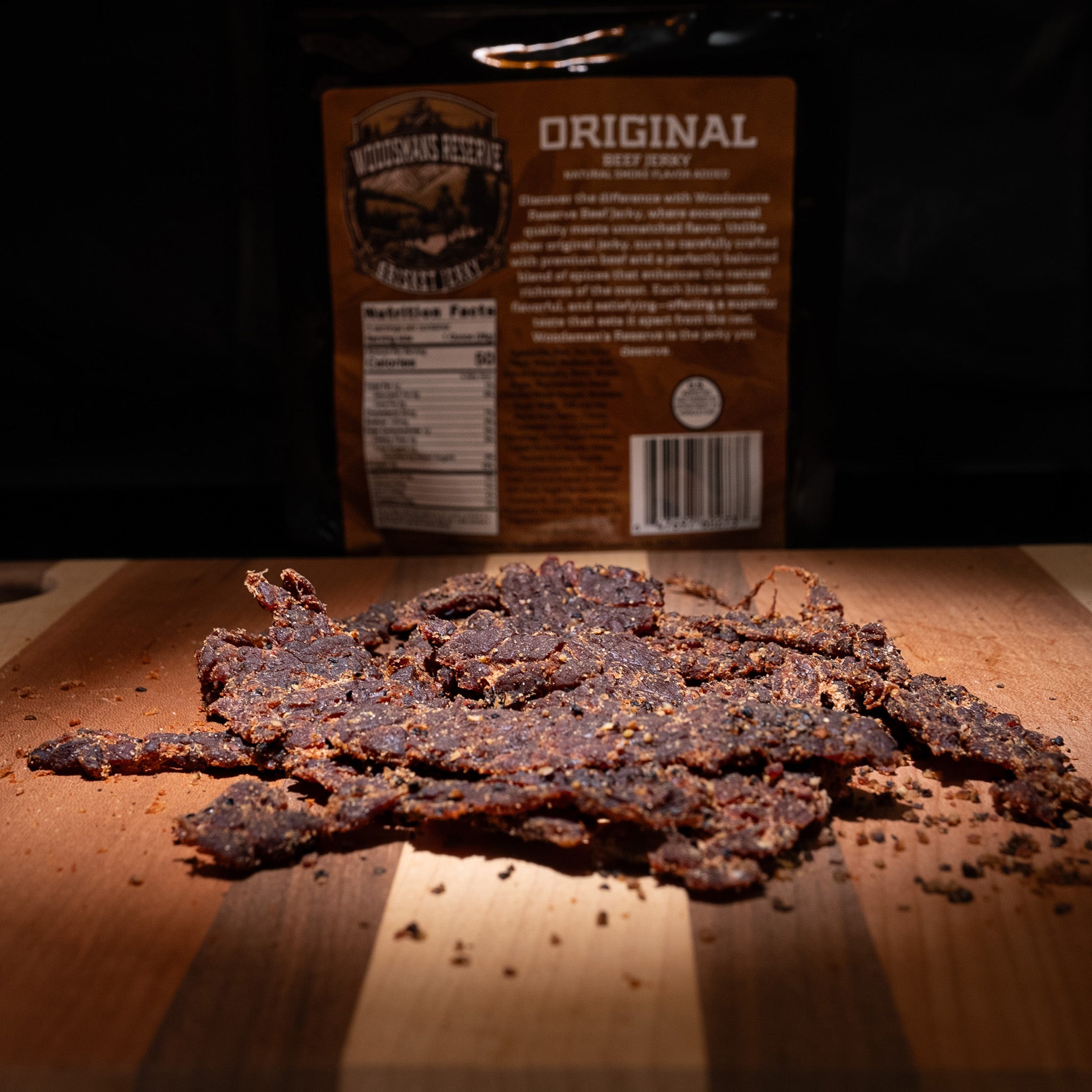 Woodsman's Reserve Original recipe brisket beef jerky.