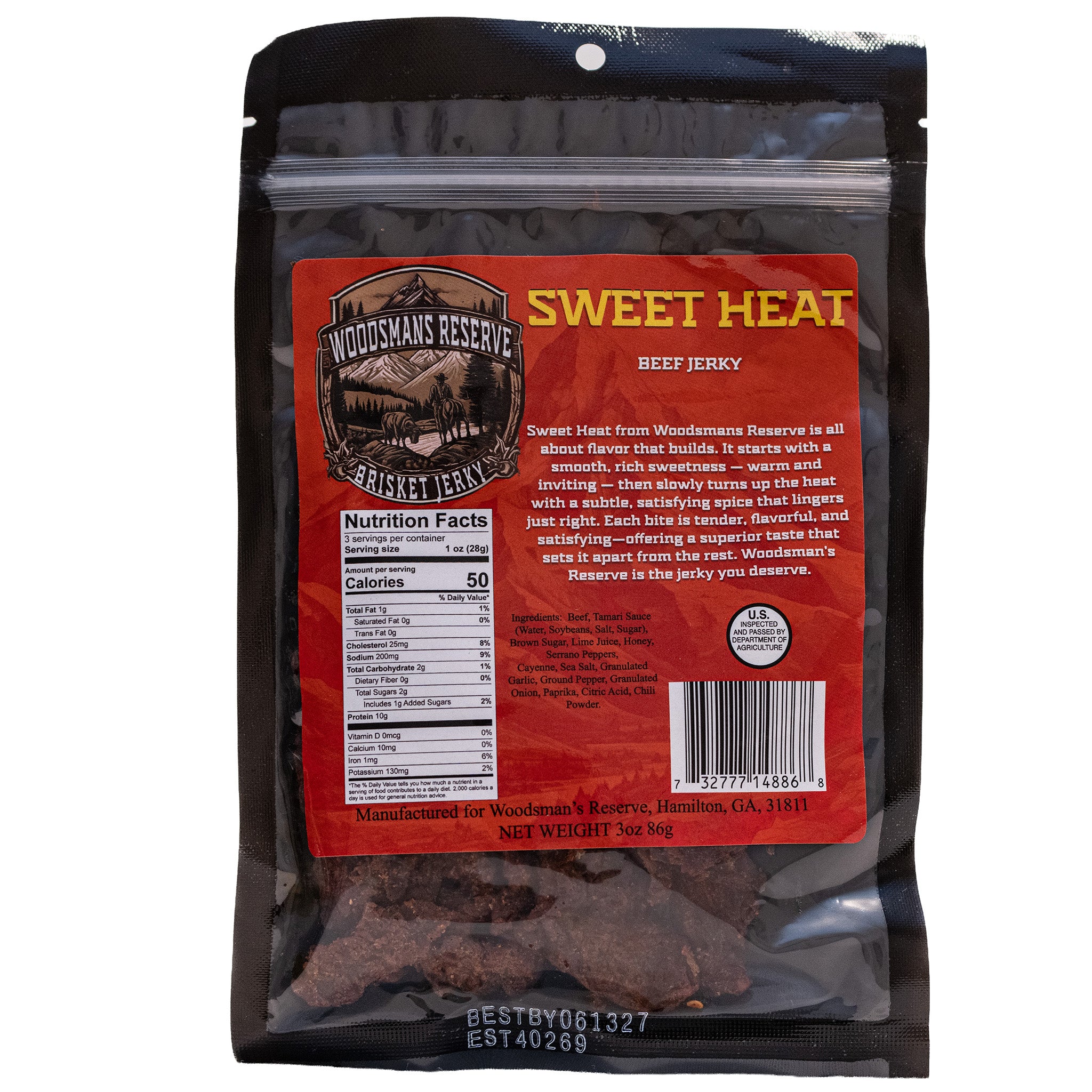 Woodsman's Reserve Sweet Heat brisket jerky