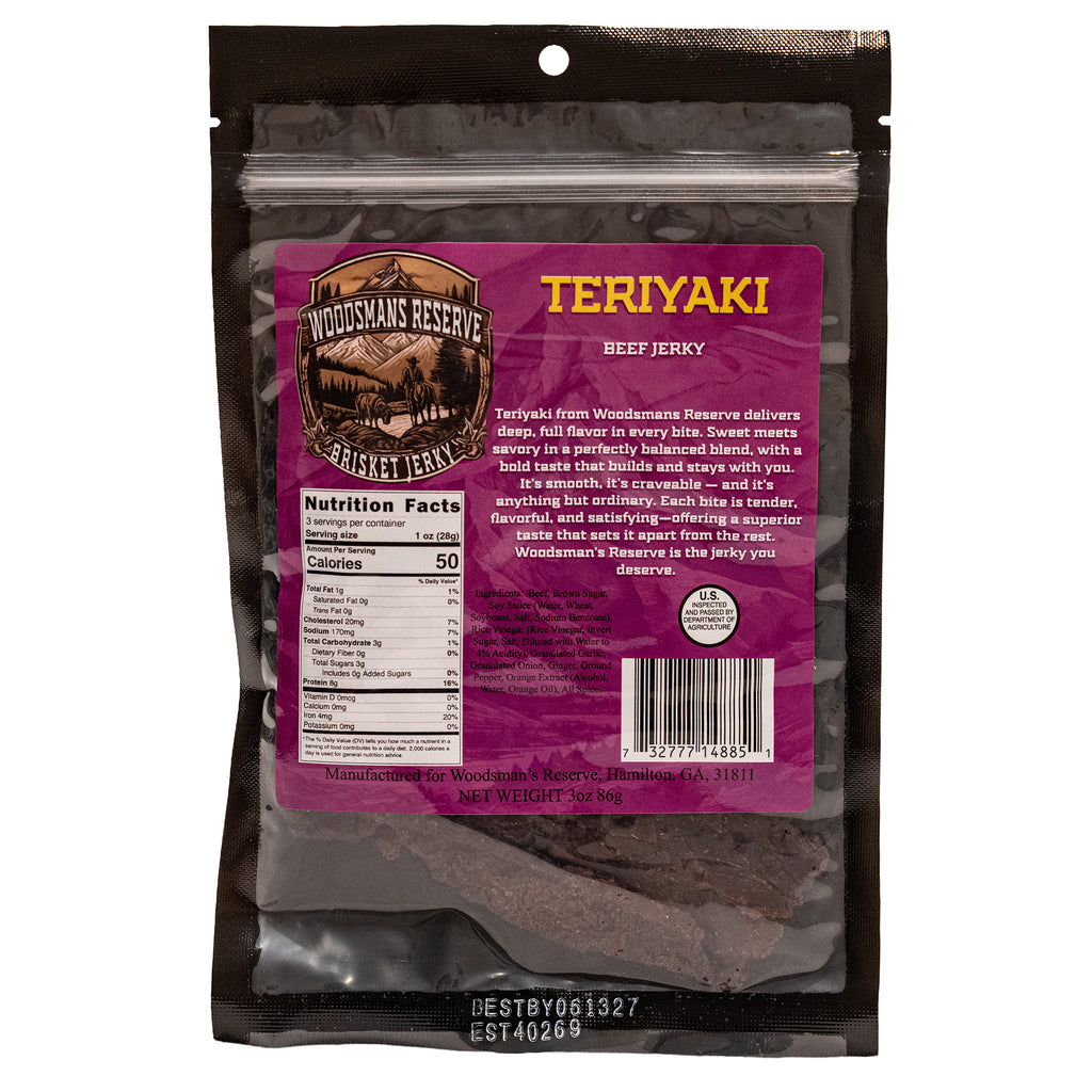 Woodsman's Reserve Teriyaki brisket jerky