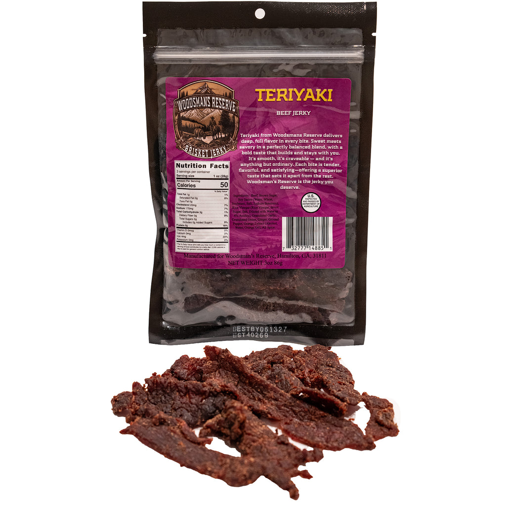 Woodsman's Reserve Teriyaki brisket jerky