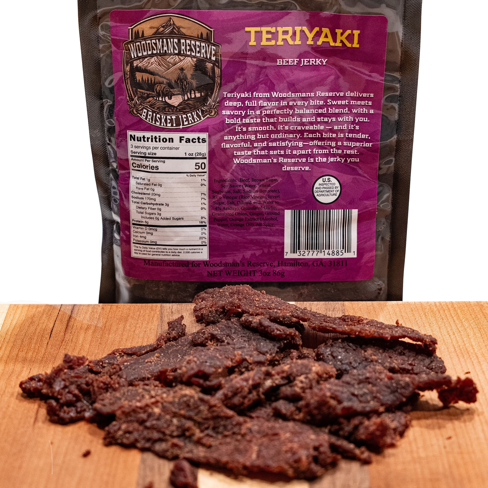 Woodsman's Reserve Teriyaki brisket jerky