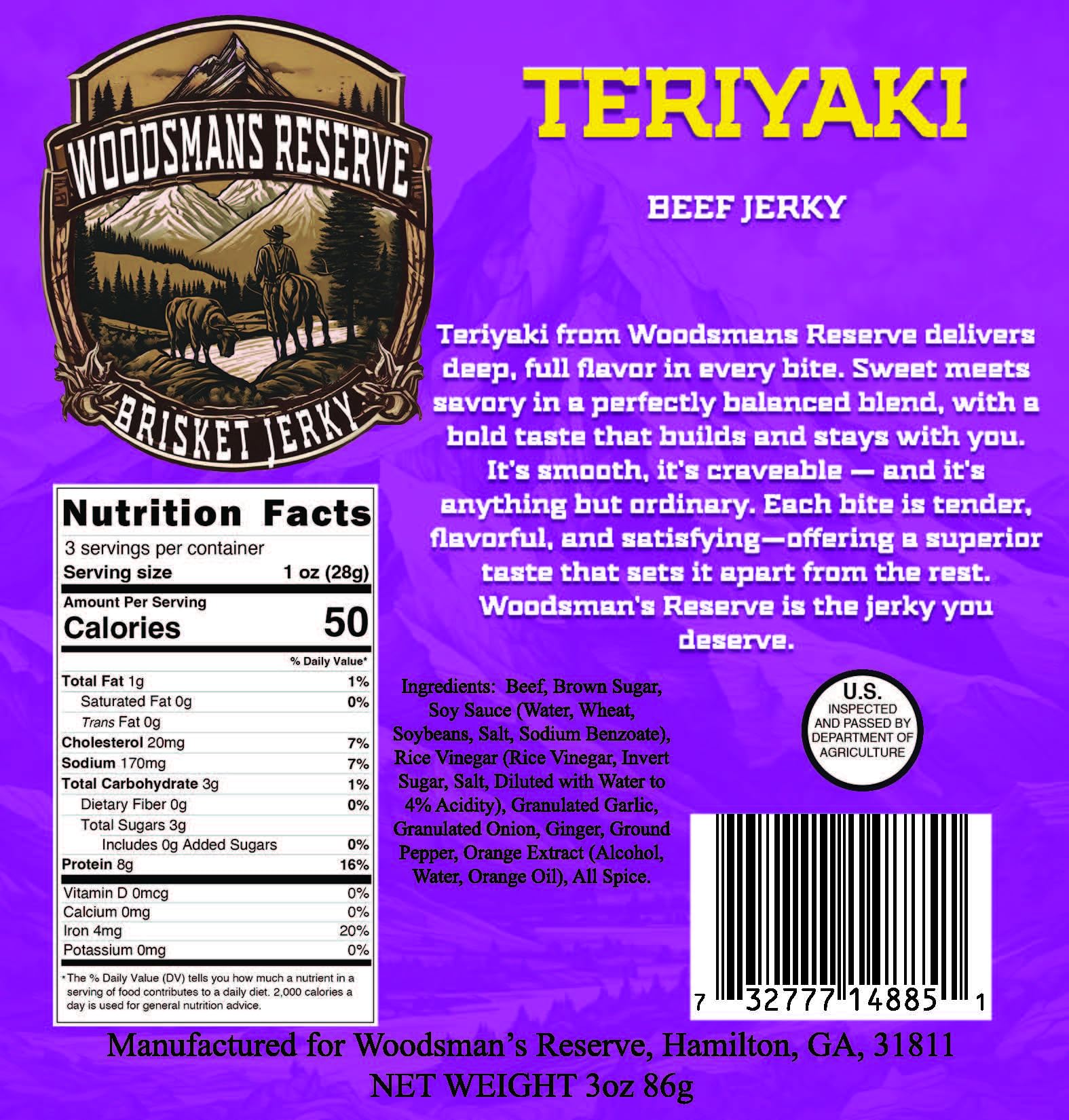 Woodsman's Reserve Teriyaki brisket jerky